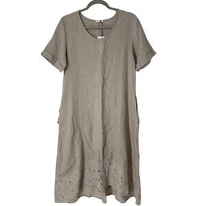 NWT Rosemarine Linen Dress Made in Italy Beige Size S Tan Beige High Low Pockets